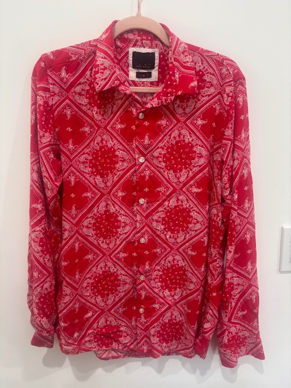 Bewakoof Urban Estilo Shirt Men XL Red Paisley Bandana Print Button Up Runs Smal